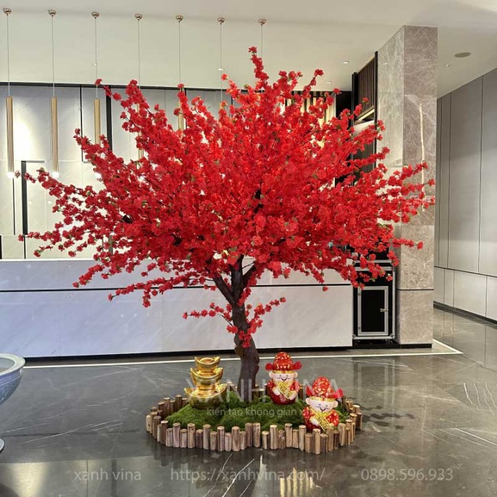 Cây hoa đào giả trang trí 